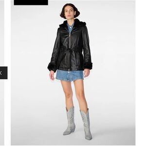 Wilson’s Leather Genevieve Belted Jacket Hooded Faux Fur Cuffs Women’s Medium